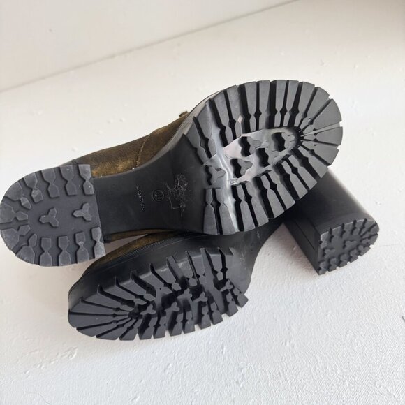 Emanuele Crasto Suede Army Green Antique Finish Block Heel Boots 40 - Picture 6 of 8